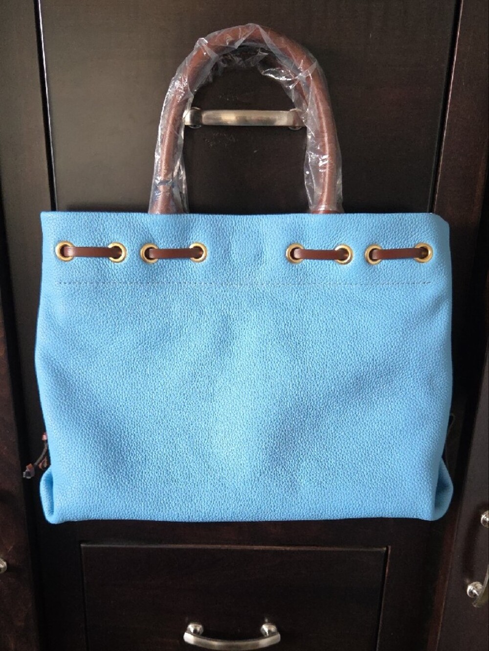 NWT Dooney & Bourke Wakefield Tassel Tote Pebble Leather In Caribbean Blue - Picture 9 of 9